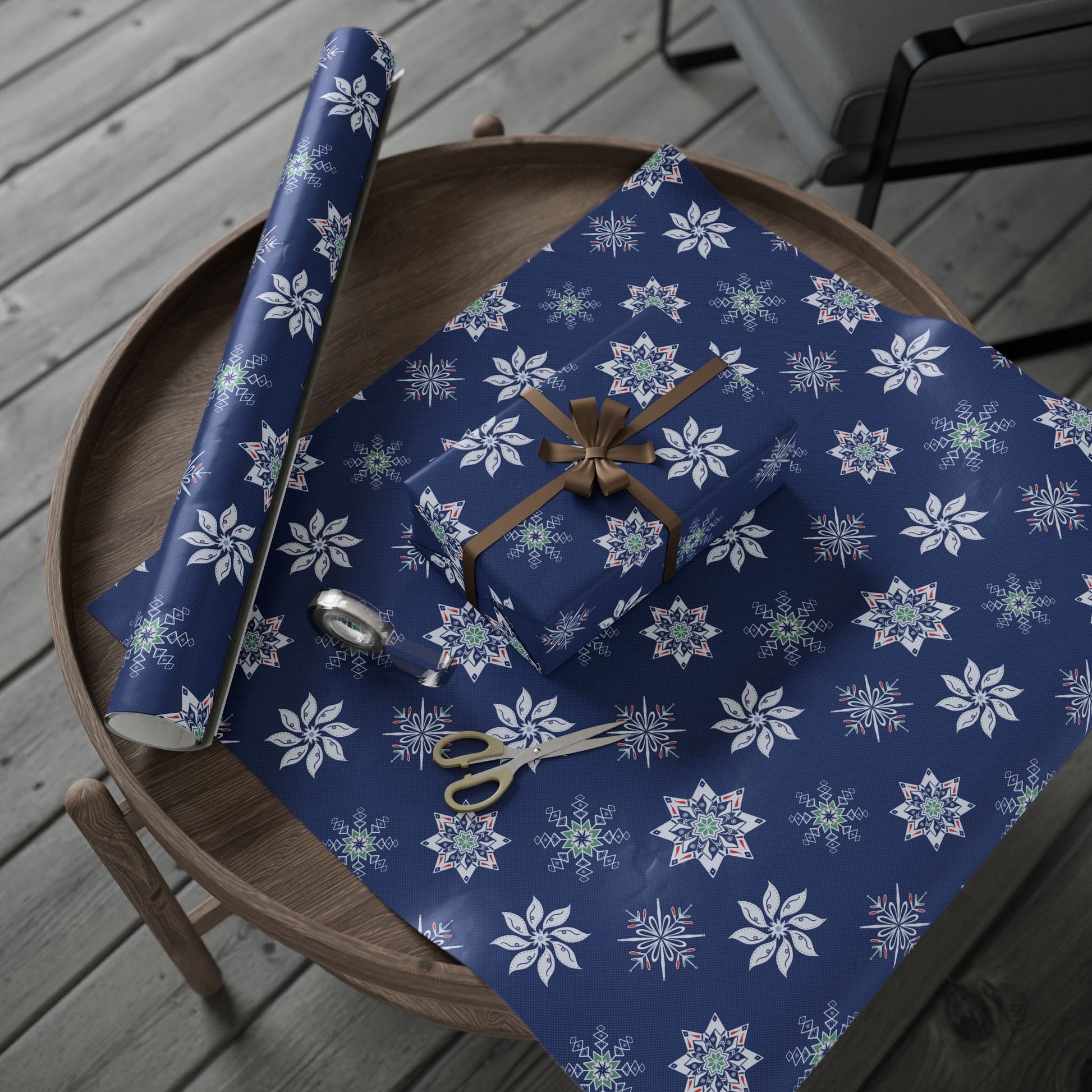 Charming Holiday Snowflake Wrapping Paper with hand - drawn artwork - Flourish Moon Studio
