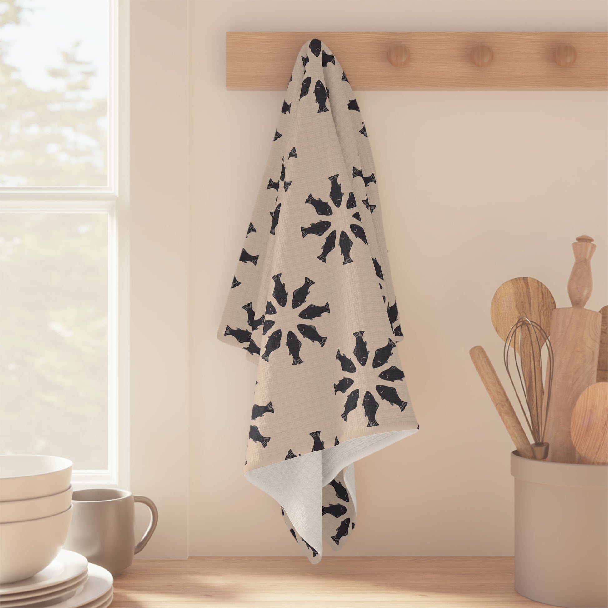 Circle of Tides Microfiber Waffle Kitchen Towel with hand - drawn artwork - Flourish Moon Studio