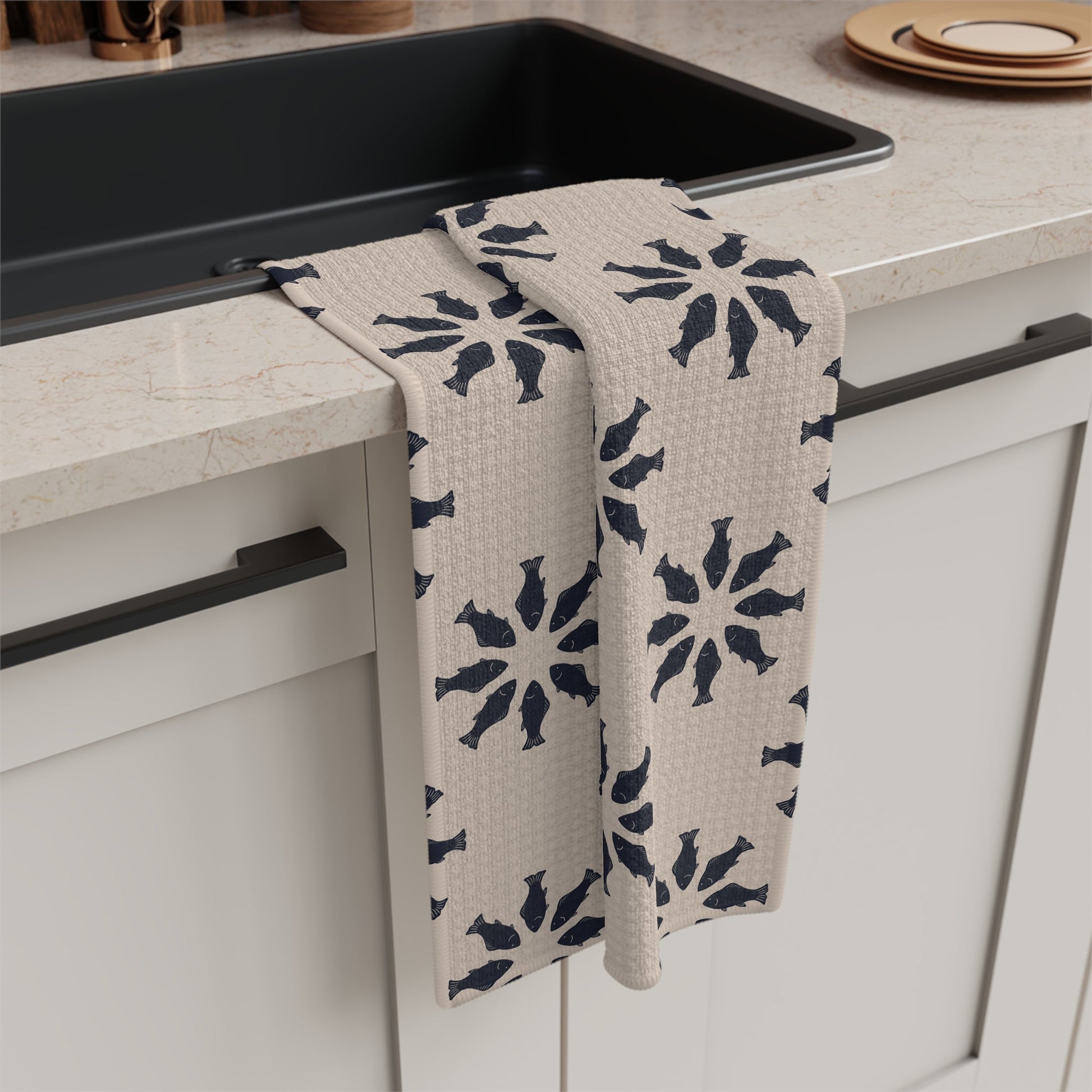 Circle of Tides Microfiber Waffle Kitchen Towel with hand - drawn artwork - Flourish Moon Studio