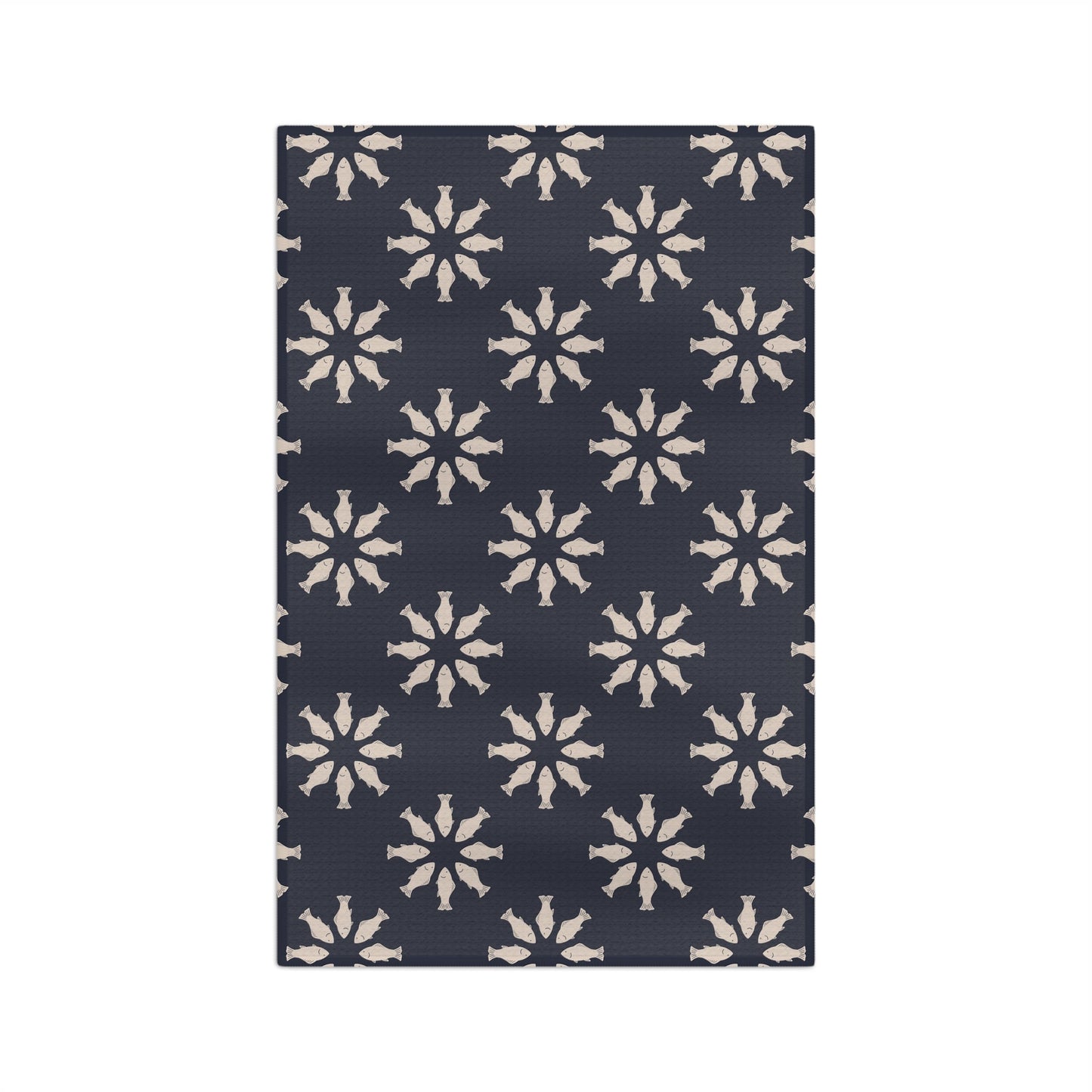 Circle of Tides Navy Microfiber Waffle Kitchen Towel with hand - drawn artwork - Flourish Moon Studio