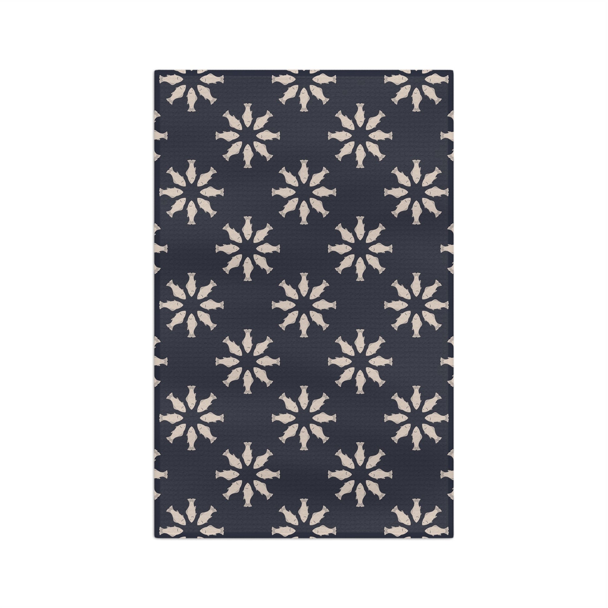 Circle of Tides Navy Microfiber Waffle Kitchen Towel with hand - drawn artwork - Flourish Moon Studio