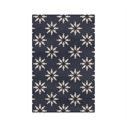 Circle of Tides Navy Microfiber Waffle Kitchen Towel with hand - drawn artwork - Flourish Moon Studio