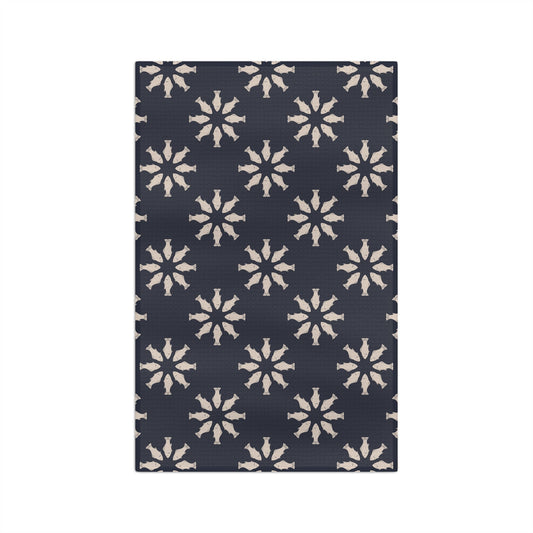 Circle of Tides Navy Microfiber Waffle Kitchen Towel with hand - drawn artwork - Flourish Moon Studio