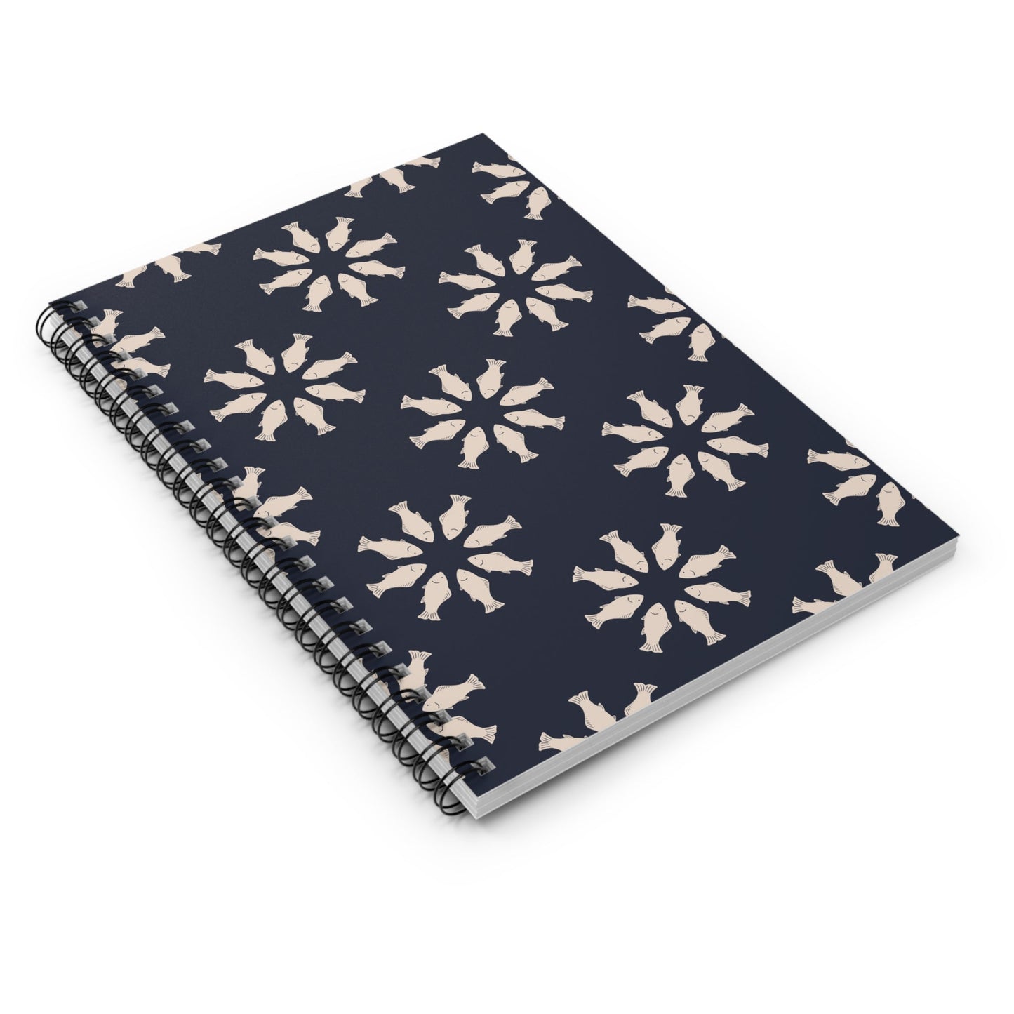 Circle of Tides Navy Spiral Notebook with hand - drawn artwork - Flourish Moon Studio