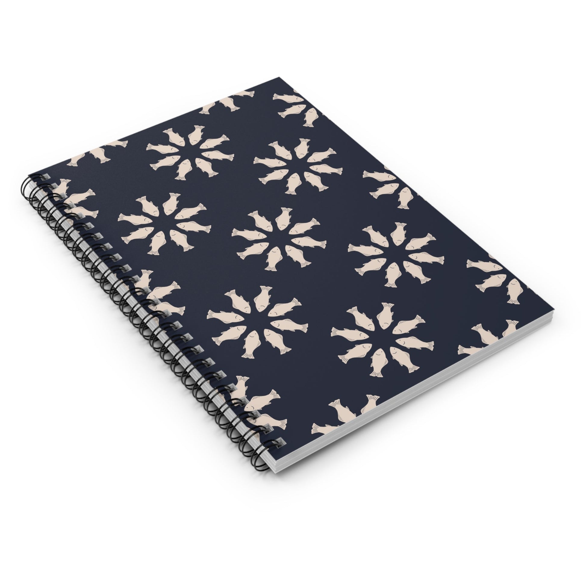 Circle of Tides Navy Spiral Notebook with hand - drawn artwork - Flourish Moon Studio