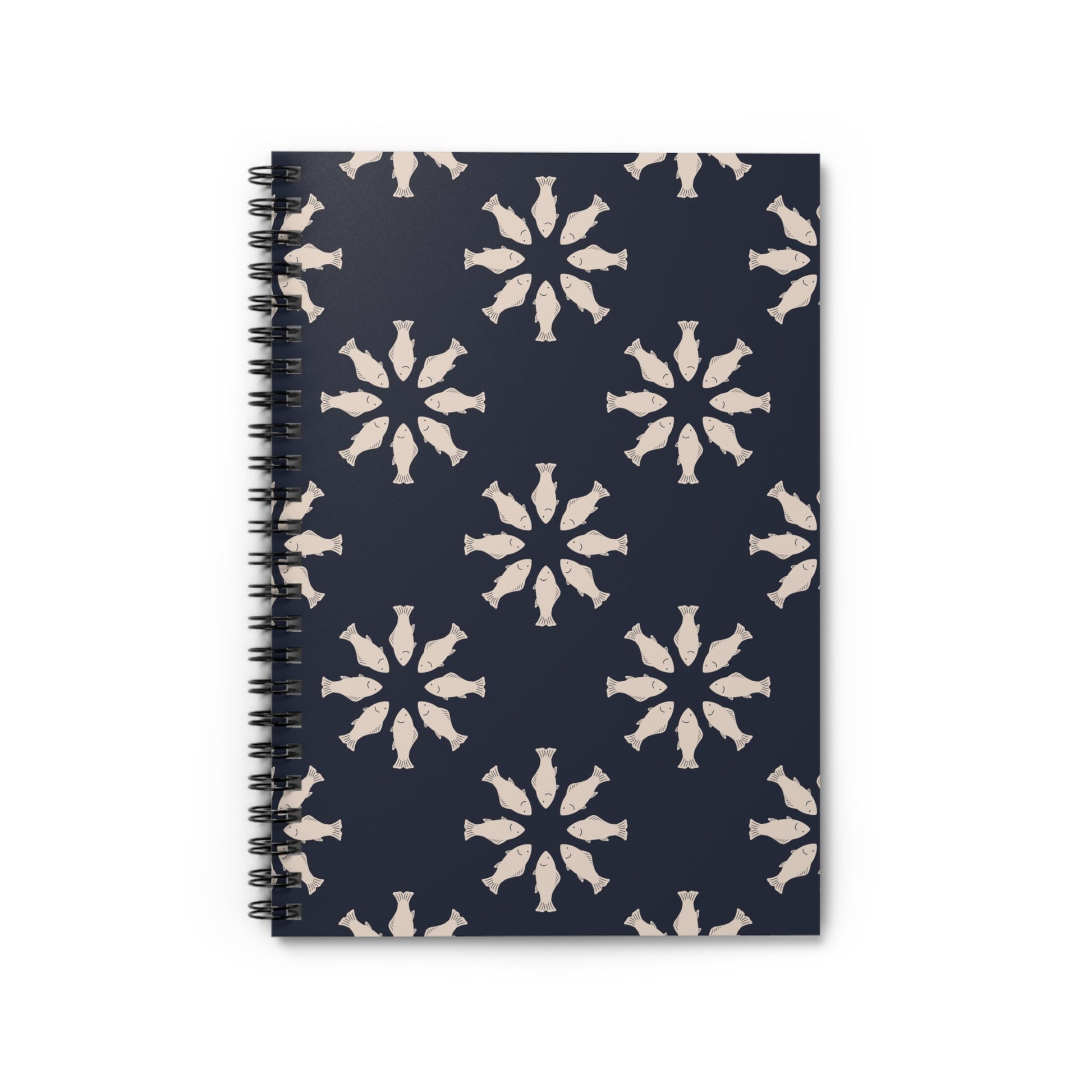 Circle of Tides Navy Spiral Notebook with hand - drawn artwork - Flourish Moon Studio