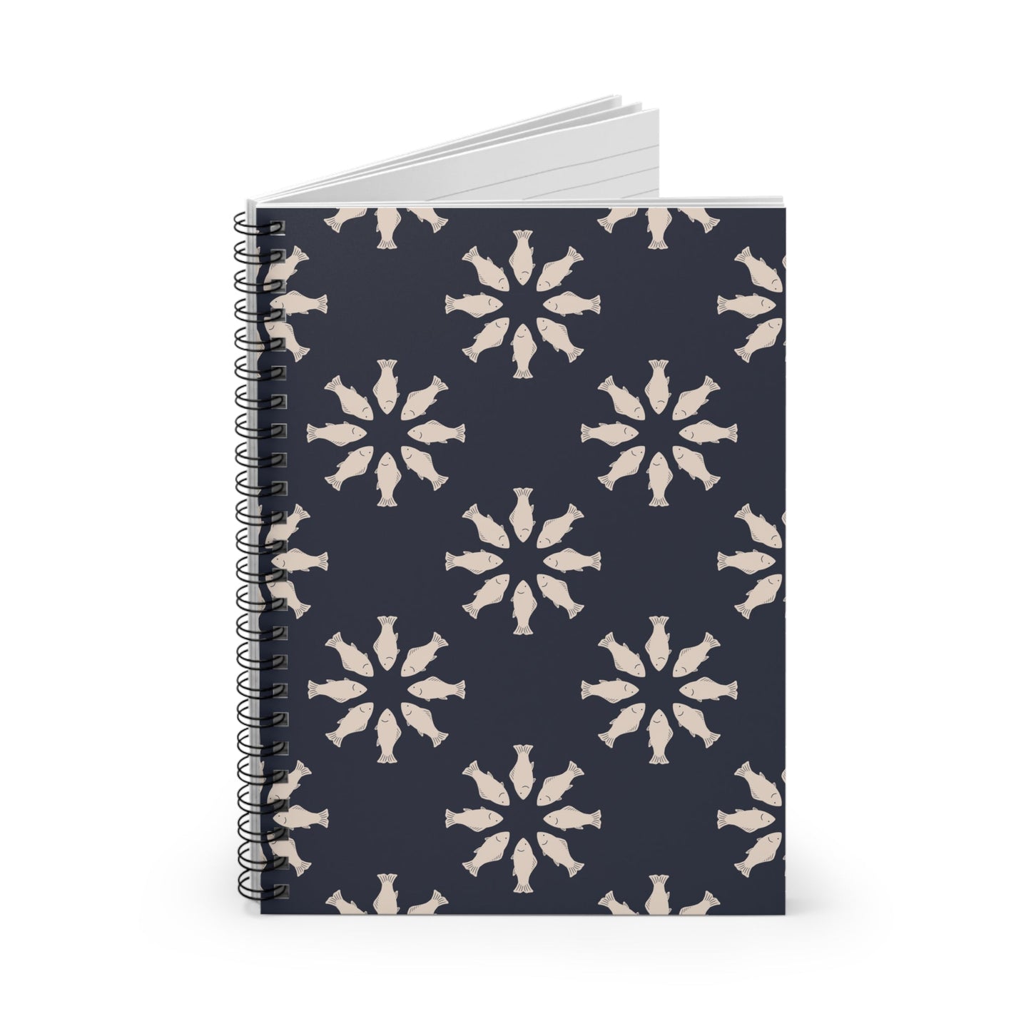 Circle of Tides Navy Spiral Notebook with hand - drawn artwork - Flourish Moon Studio