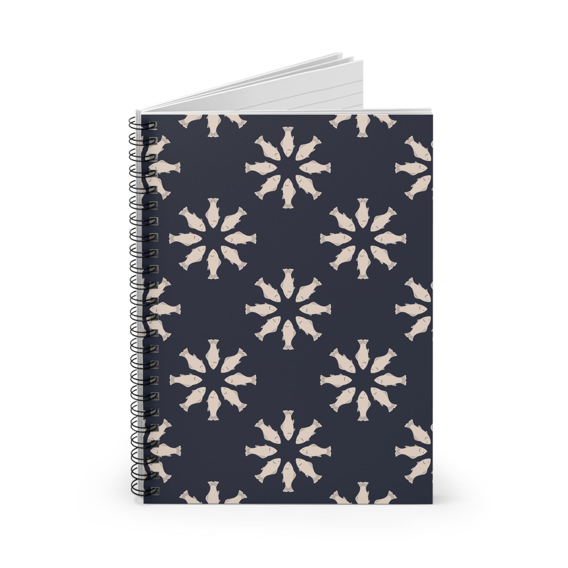 Circle of Tides Navy Spiral Notebook with hand - drawn artwork - Flourish Moon Studio