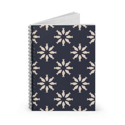 Circle of Tides Navy Spiral Notebook with hand - drawn artwork - Flourish Moon Studio