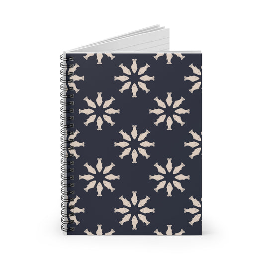 Circle of Tides Navy Spiral Notebook with hand - drawn artwork - Flourish Moon Studio