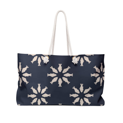 Circle of Tides Navy Weekender Bag with hand - drawn artwork - Flourish Moon Studio