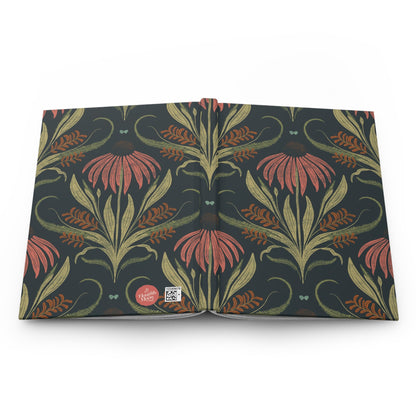 Coral Harvest Bloom Hardcover Journal with hand - drawn artwork - Flourish Moon Studio