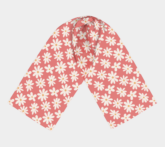 Daisy Drift Coral Long Scarf