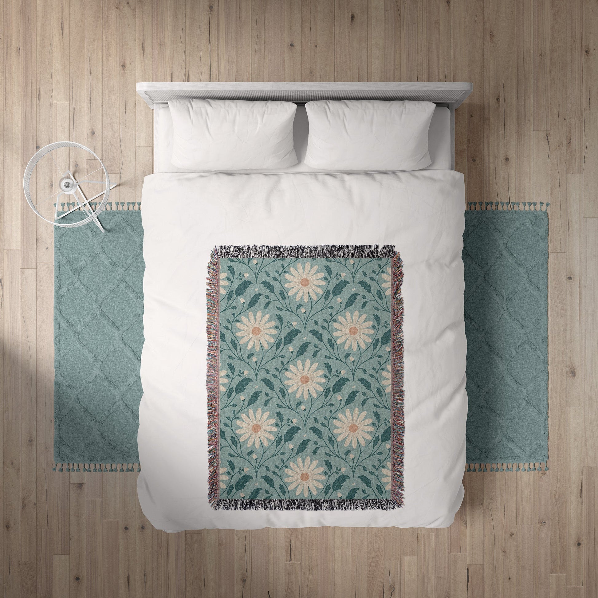 Daisy Daydream Cozy Woven Blanket with hand - drawn artwork - Flourish Moon Studio