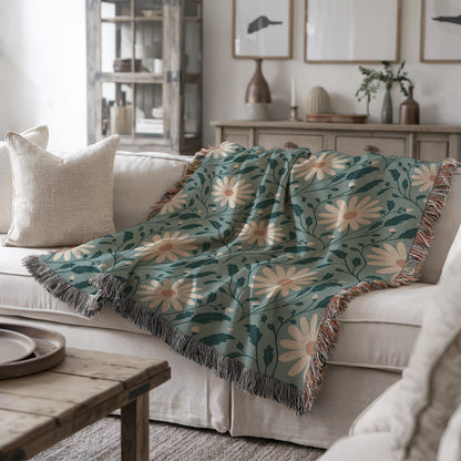 Daisy Daydream Cozy Woven Blanket with hand - drawn artwork - Flourish Moon Studio