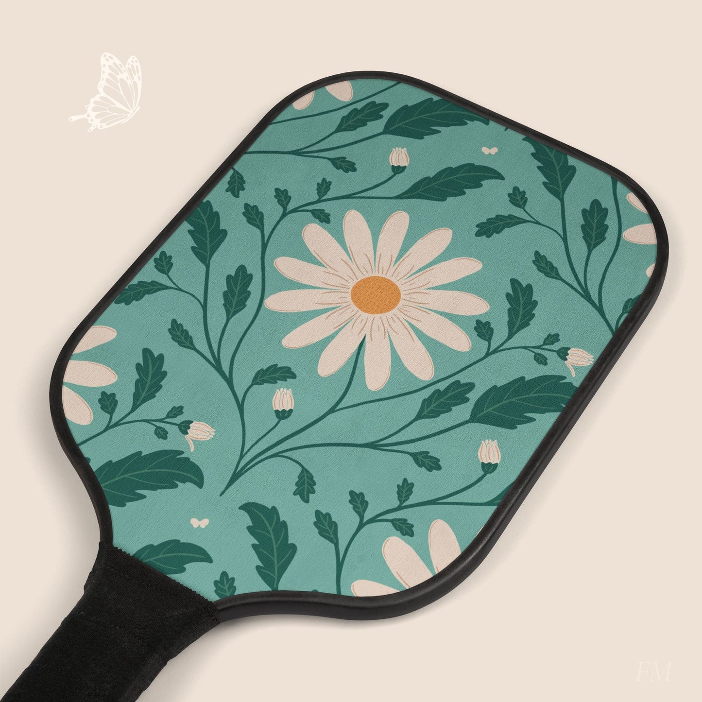Daisy Daydream Floral Pickleball Paddles Set with hand drawn artwork - Flourish Moon Studio