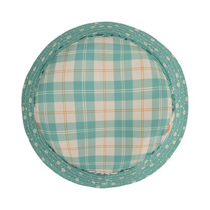Daisy Daydream Floral & Plaid bucket hat with hand - drawn artwork - Flourish Moon Studio