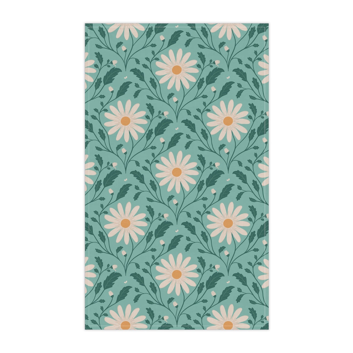 Daisy Daydream Floral Tea Towel with hand - drawn artwork - Flourish Moon Studio