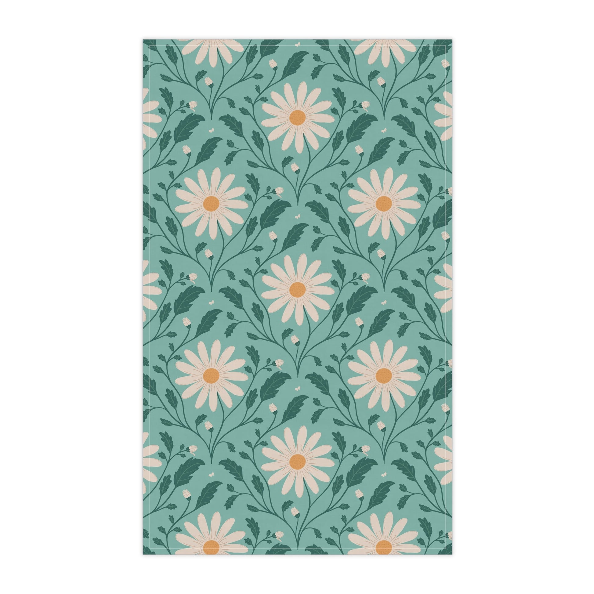 Daisy Daydream Floral Tea Towel with hand - drawn artwork - Flourish Moon Studio
