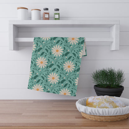 Daisy Daydream Floral Tea Towel with hand - drawn artwork - Flourish Moon Studio
