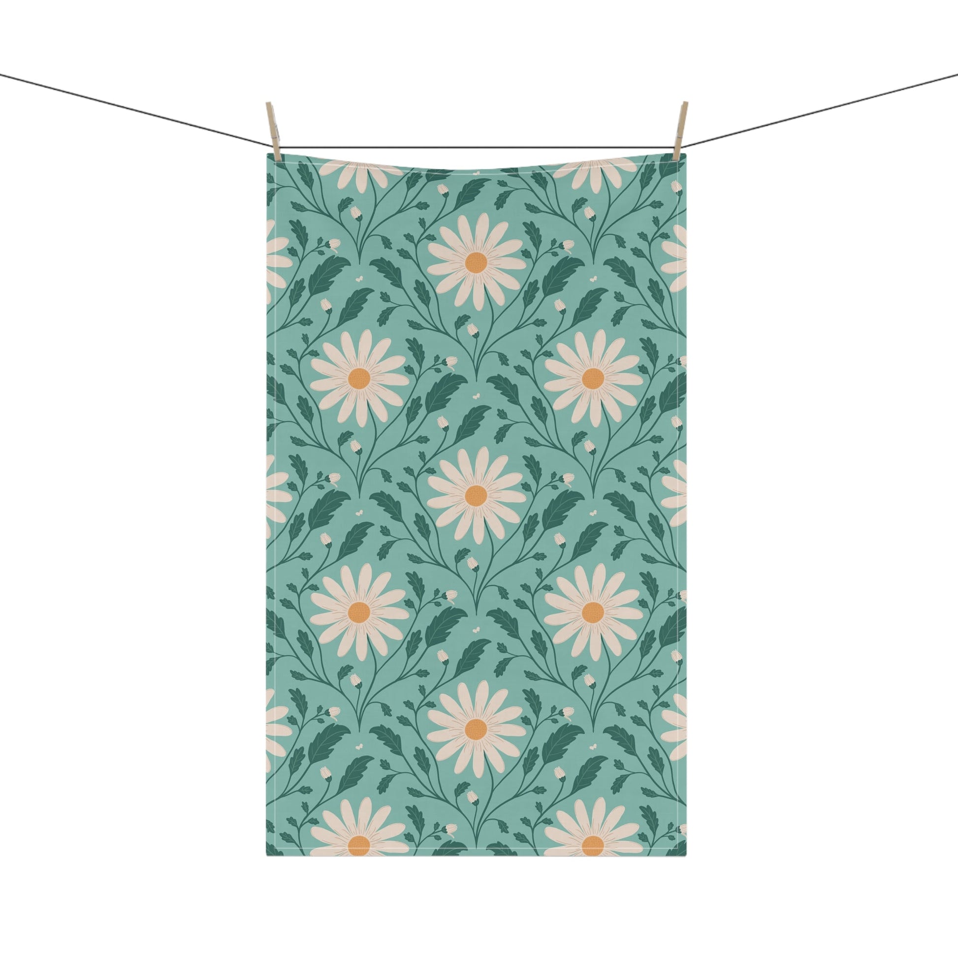 Daisy Daydream Floral Tea Towel with hand - drawn artwork - Flourish Moon Studio