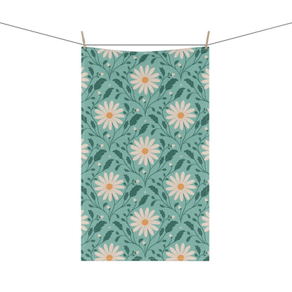 Daisy Daydream Floral Tea Towel with hand - drawn artwork - Flourish Moon Studio