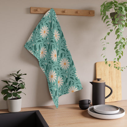 Daisy Daydream Floral Tea Towel with hand - drawn artwork - Flourish Moon Studio