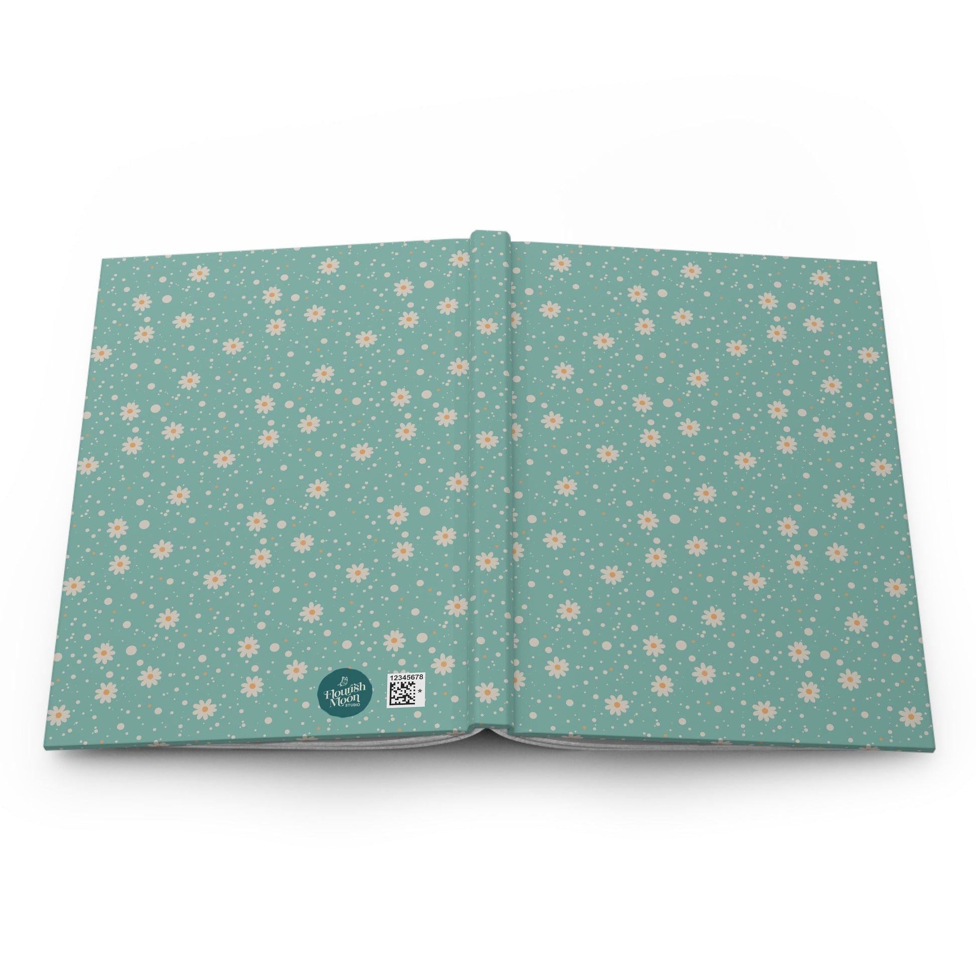 Daisy Dot Aqua Hardcover Journal with hand - drawn artwork - Flourish Moon Studio