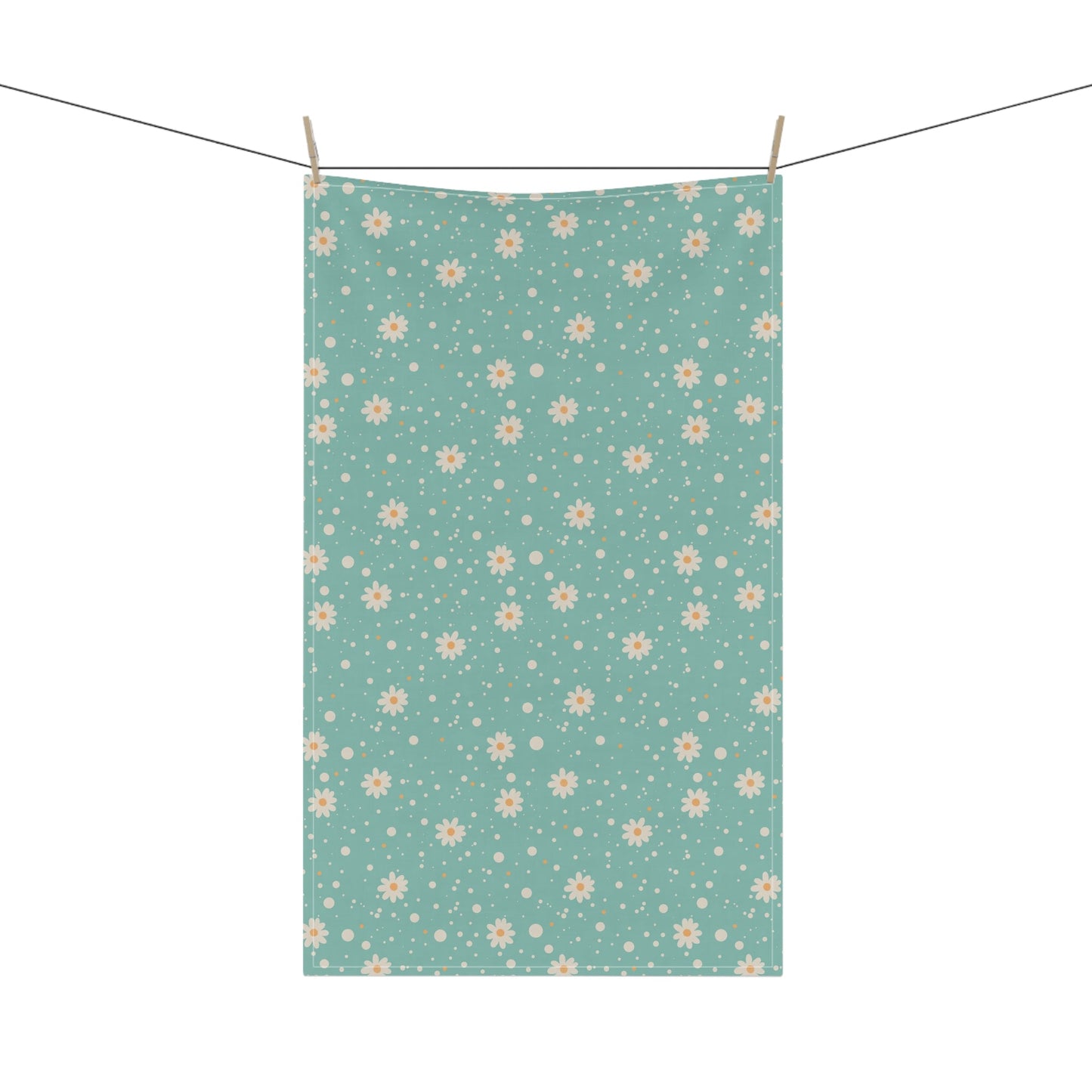 Daisy Dot Blue Tea Towel with hand - drawn artwork - Flourish Moon Studio