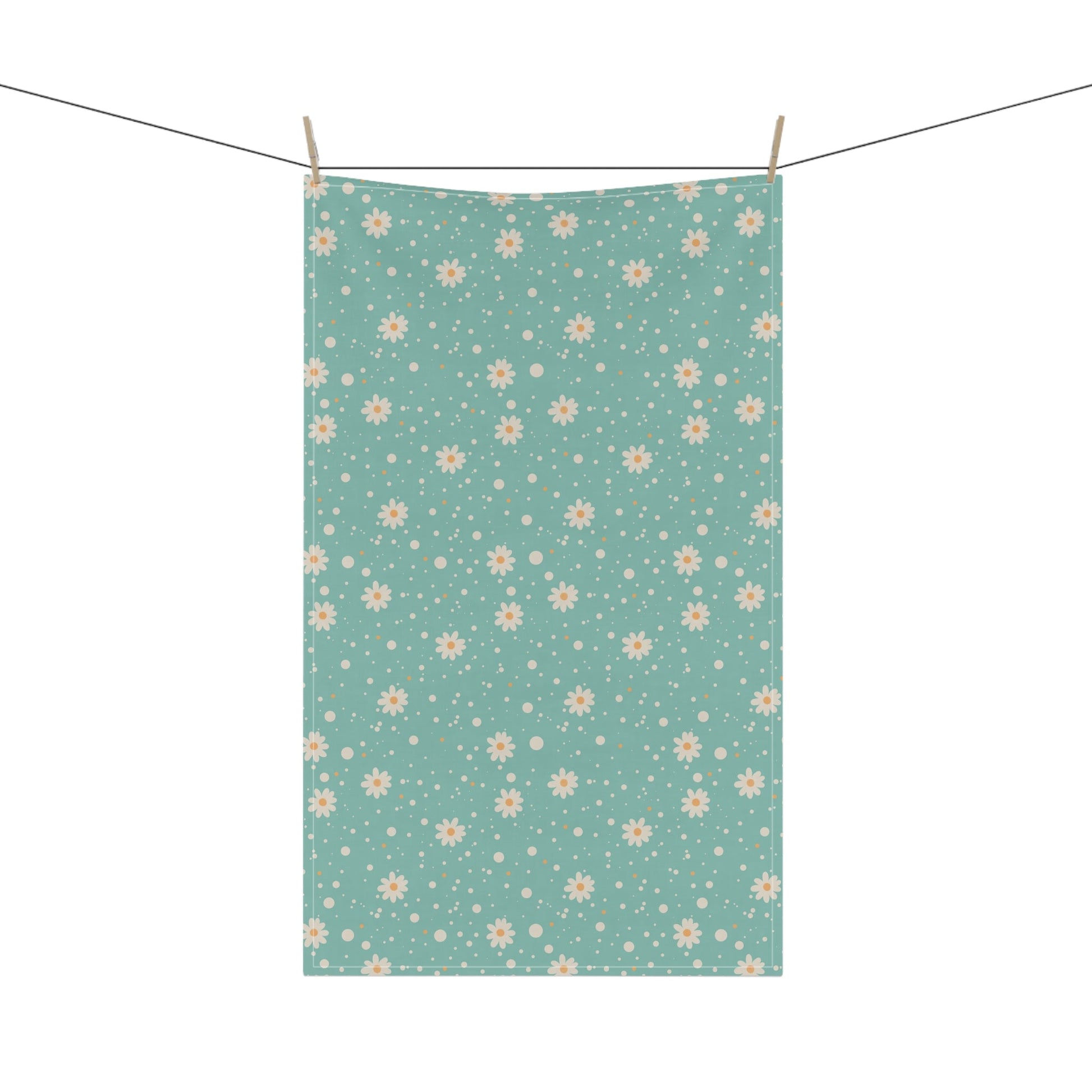 Daisy Dot Blue Tea Towel with hand - drawn artwork - Flourish Moon Studio