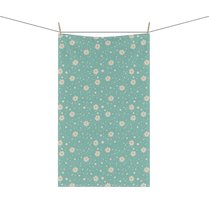 Daisy Dot Blue Tea Towel with hand - drawn artwork - Flourish Moon Studio