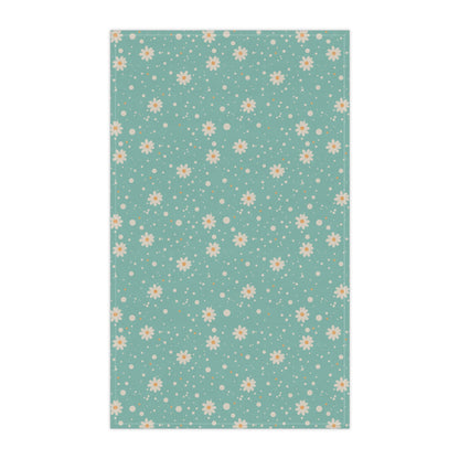 Daisy Dot Blue Tea Towel with hand - drawn artwork - Flourish Moon Studio