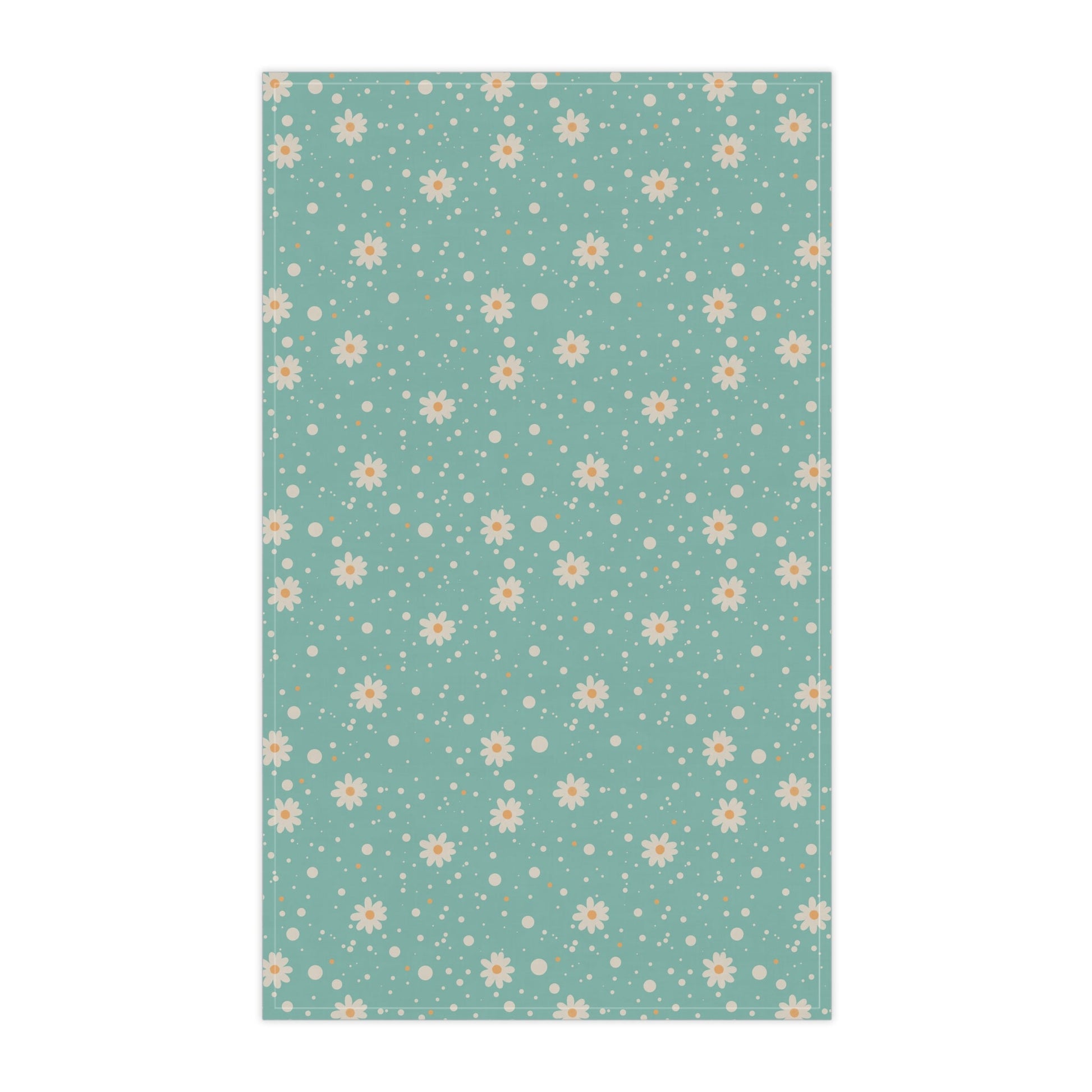 Daisy Dot Blue Tea Towel with hand - drawn artwork - Flourish Moon Studio