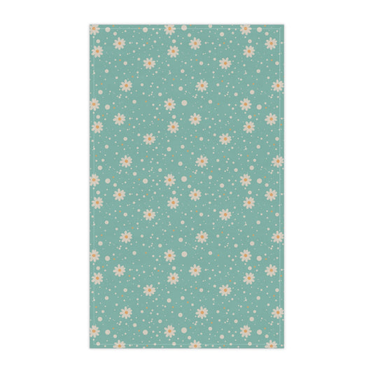 Daisy Dot Blue Tea Towel with hand - drawn artwork - Flourish Moon Studio