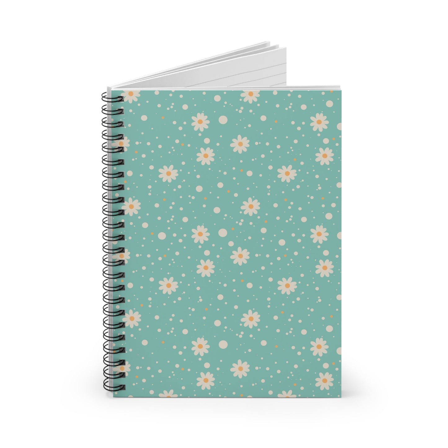 Daisy Dot Floral Spiral Notebook with hand - drawn artwork - Flourish Moon Studio