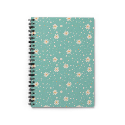 Daisy Dot Floral Spiral Notebook with hand - drawn artwork - Flourish Moon Studio