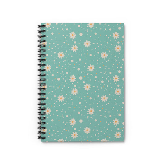 Daisy Dot Floral Spiral Notebook with hand - drawn artwork - Flourish Moon Studio