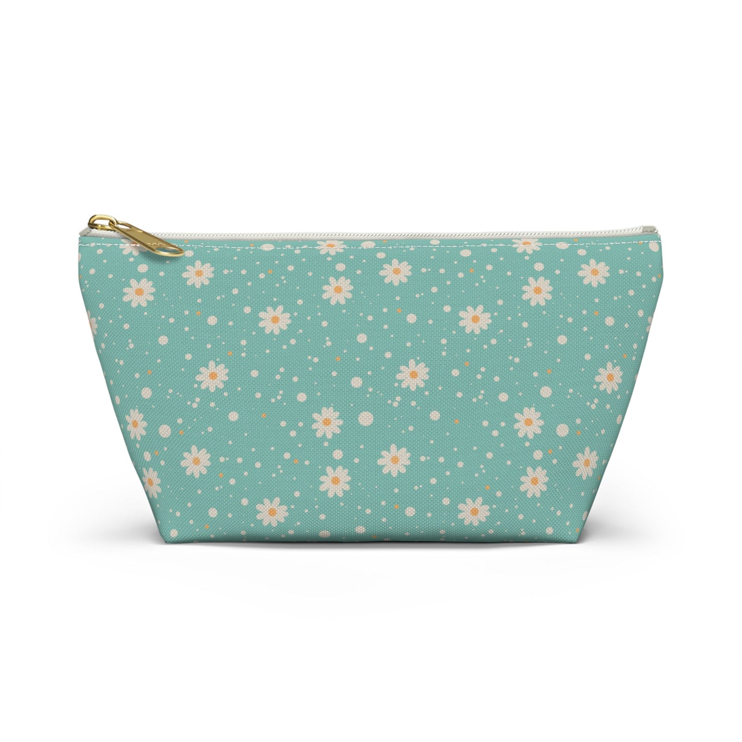 Daisy Dot Floral T - bottom Zipper Pouch with hand - drawn artwork - Flourish Moon Studio