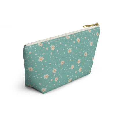 Daisy Dot Floral T - bottom Zipper Pouch with hand - drawn artwork - Flourish Moon Studio