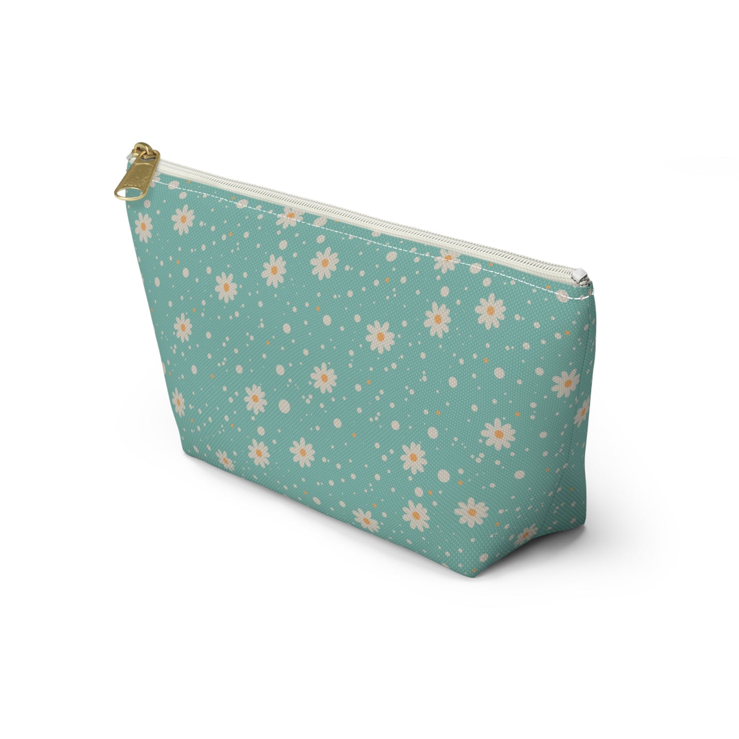 Daisy Dot Floral T - bottom Zipper Pouch with hand - drawn artwork - Flourish Moon Studio
