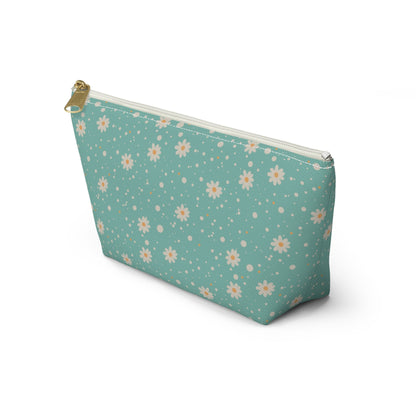 Daisy Dot Floral T - bottom Zipper Pouch with hand - drawn artwork - Flourish Moon Studio