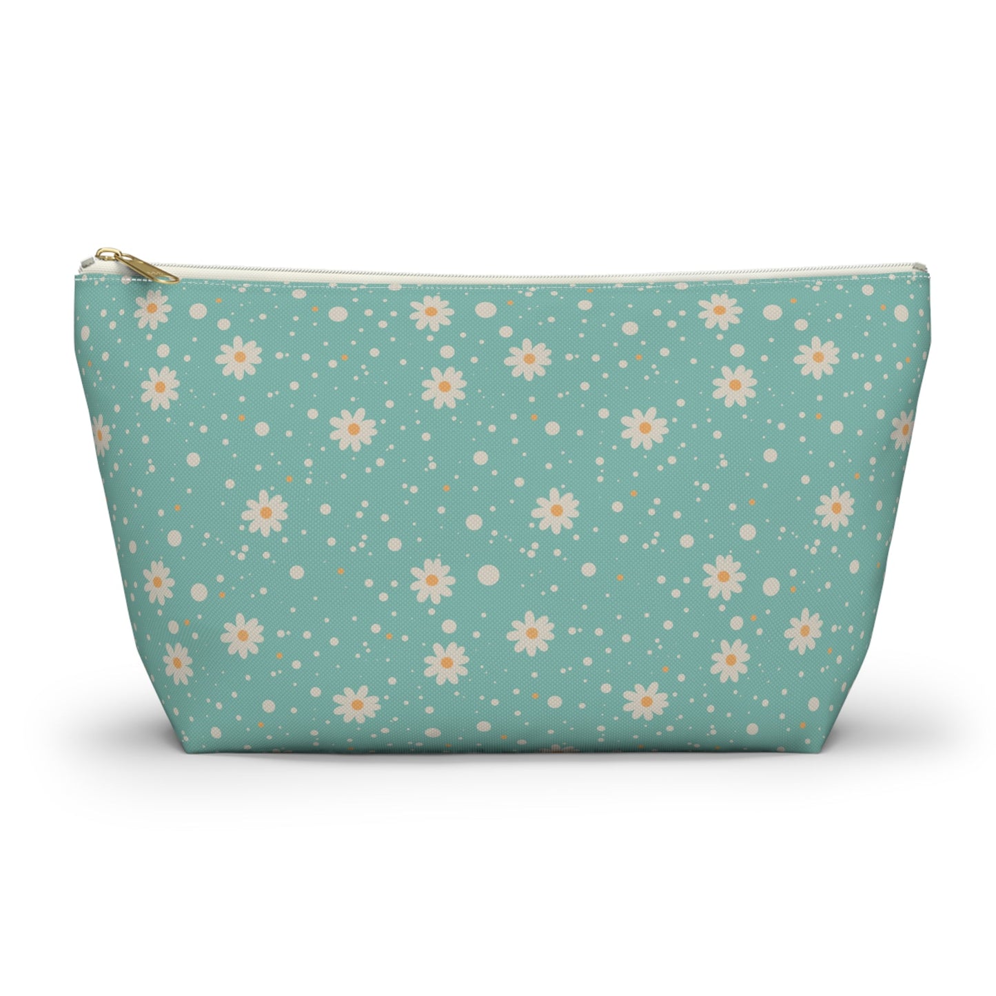 Daisy Dot Floral T - bottom Zipper Pouch with hand - drawn artwork - Flourish Moon Studio