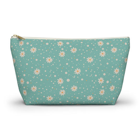 Daisy Dot Floral T - bottom Zipper Pouch with hand - drawn artwork - Flourish Moon Studio