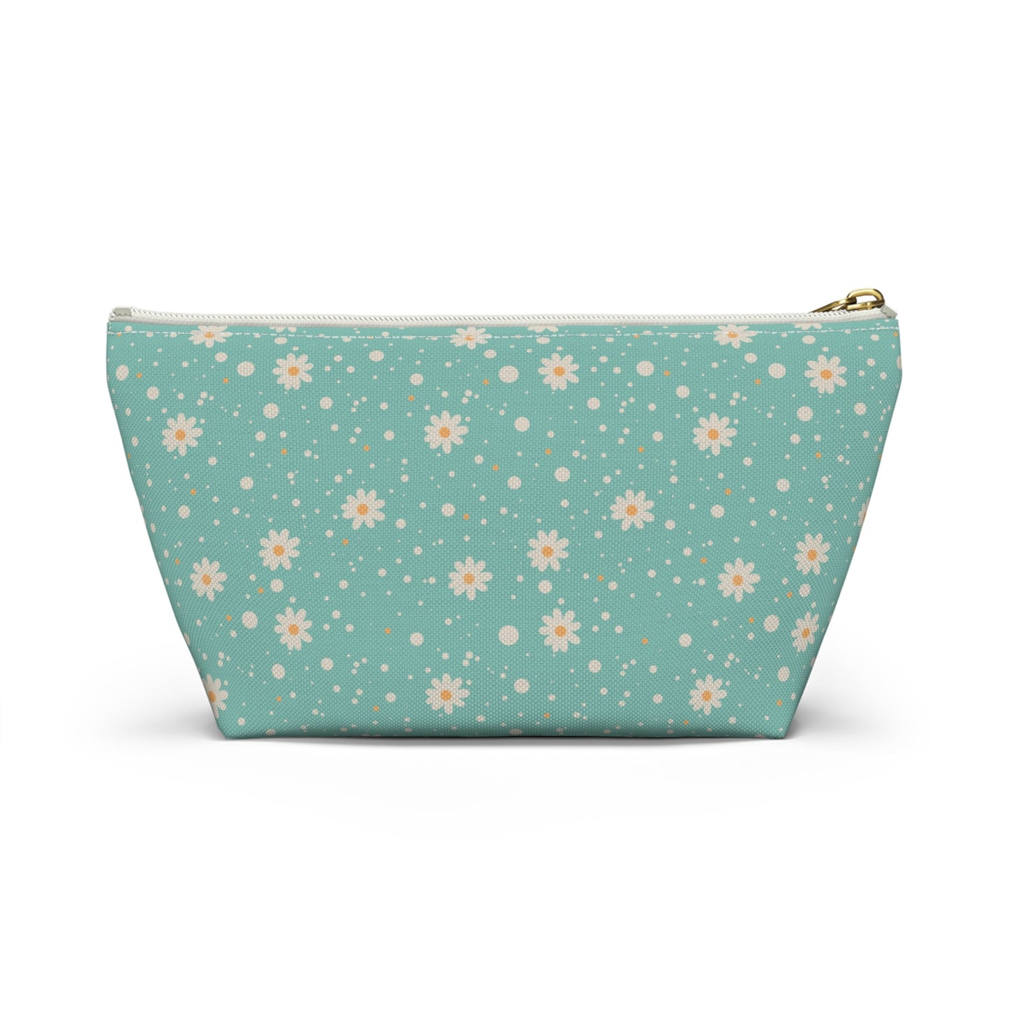 Daisy Dot Floral T - bottom Zipper Pouch with hand - drawn artwork - Flourish Moon Studio