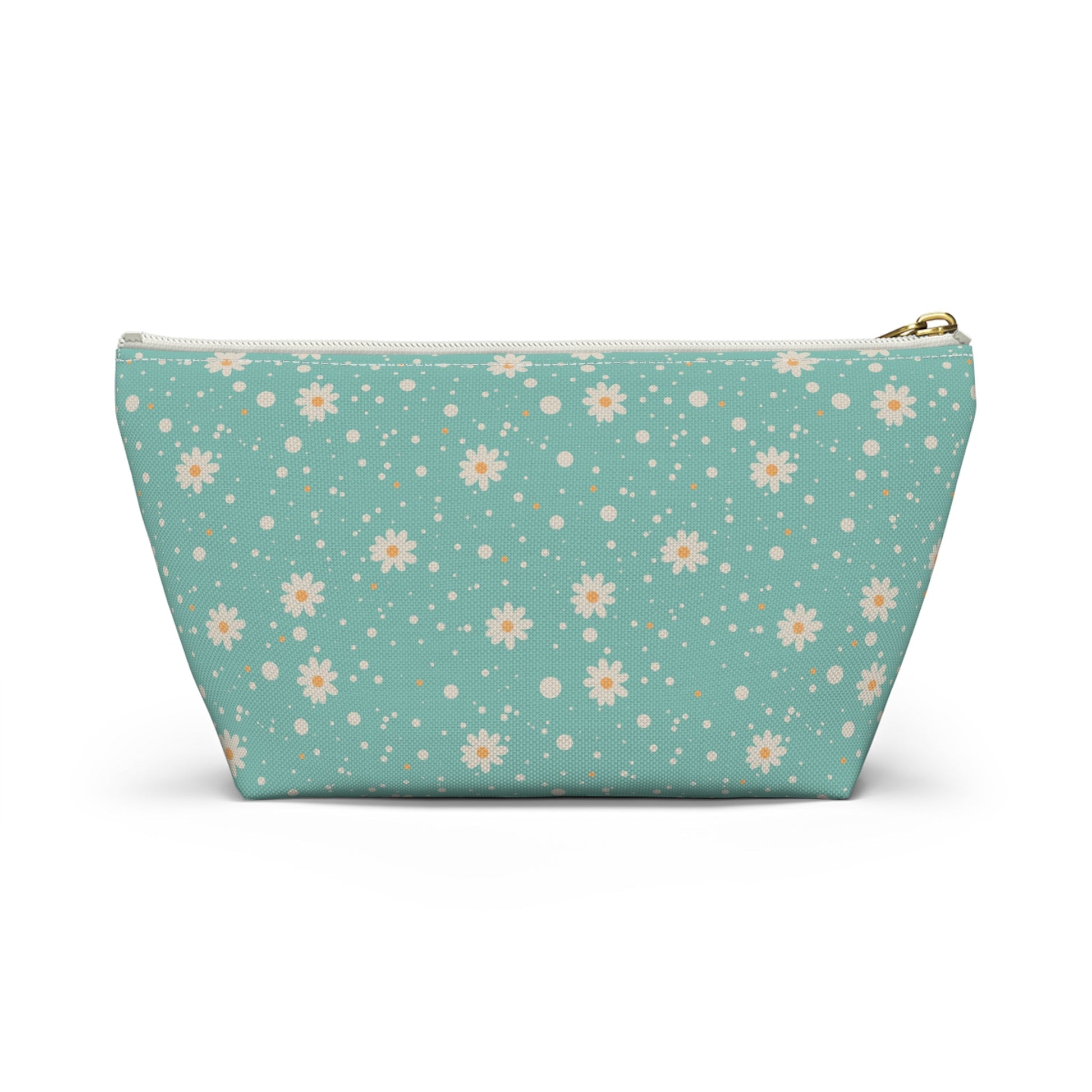 Daisy Dot Floral T - bottom Zipper Pouch with hand - drawn artwork - Flourish Moon Studio