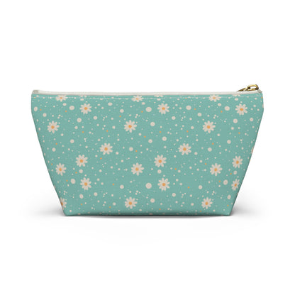 Daisy Dot Floral T - bottom Zipper Pouch with hand - drawn artwork - Flourish Moon Studio