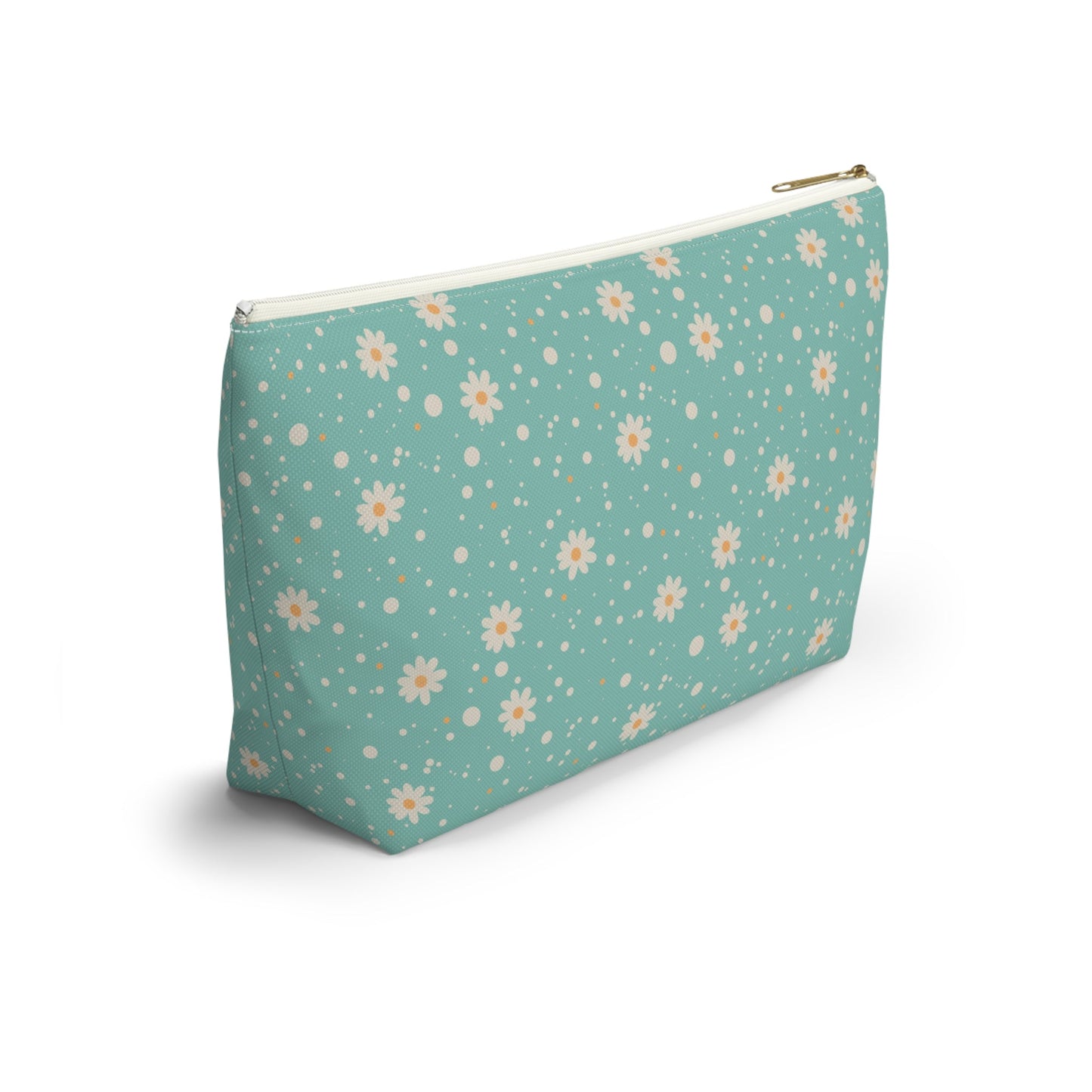 Daisy Dot Floral T - bottom Zipper Pouch with hand - drawn artwork - Flourish Moon Studio
