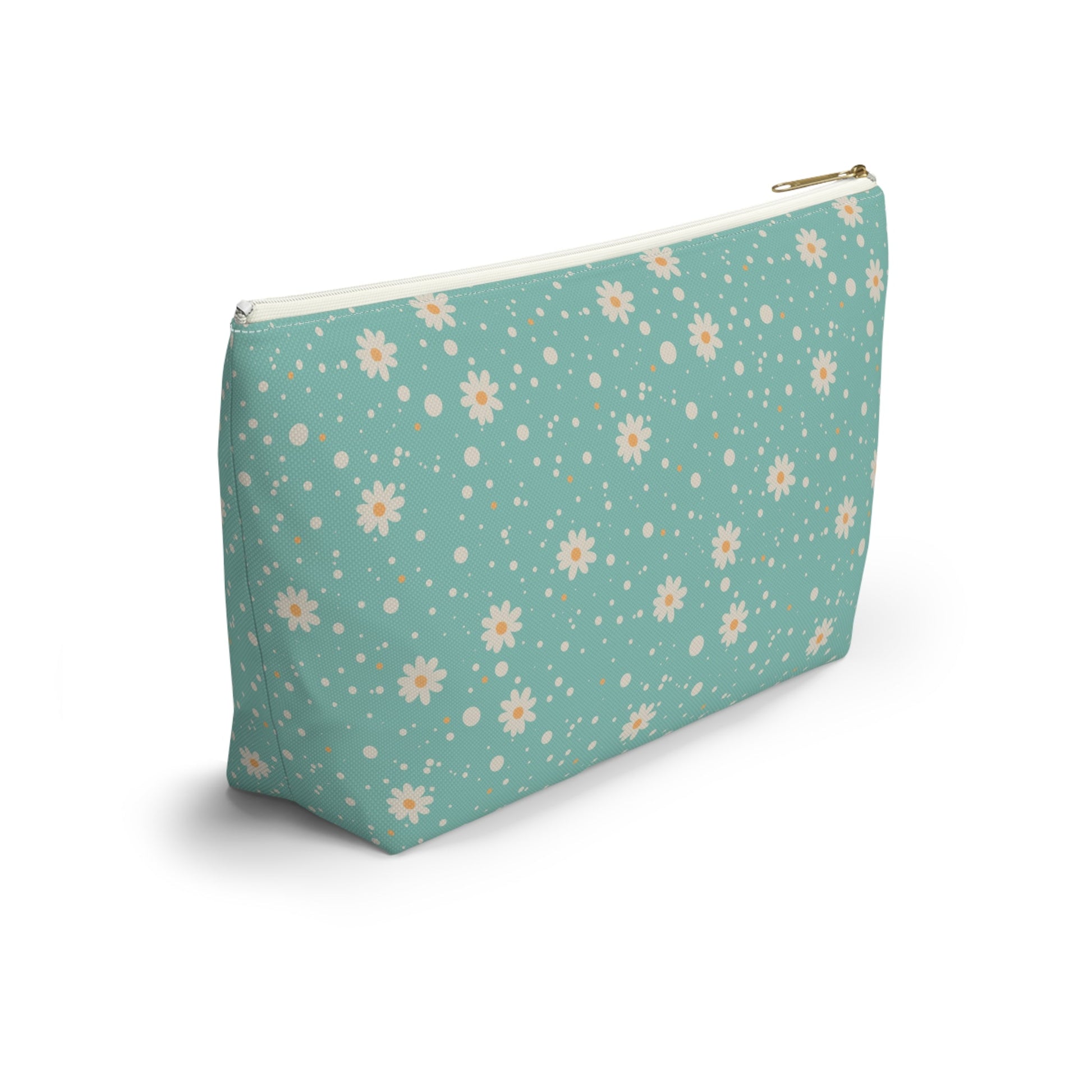 Daisy Dot Floral T - bottom Zipper Pouch with hand - drawn artwork - Flourish Moon Studio