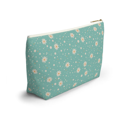 Daisy Dot Floral T - bottom Zipper Pouch with hand - drawn artwork - Flourish Moon Studio
