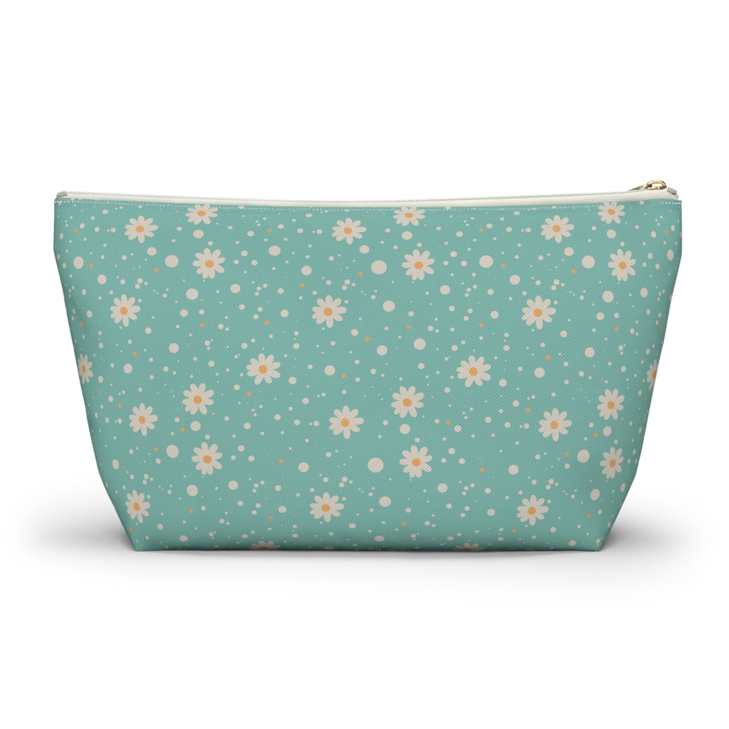Daisy Dot Floral T - bottom Zipper Pouch with hand - drawn artwork - Flourish Moon Studio